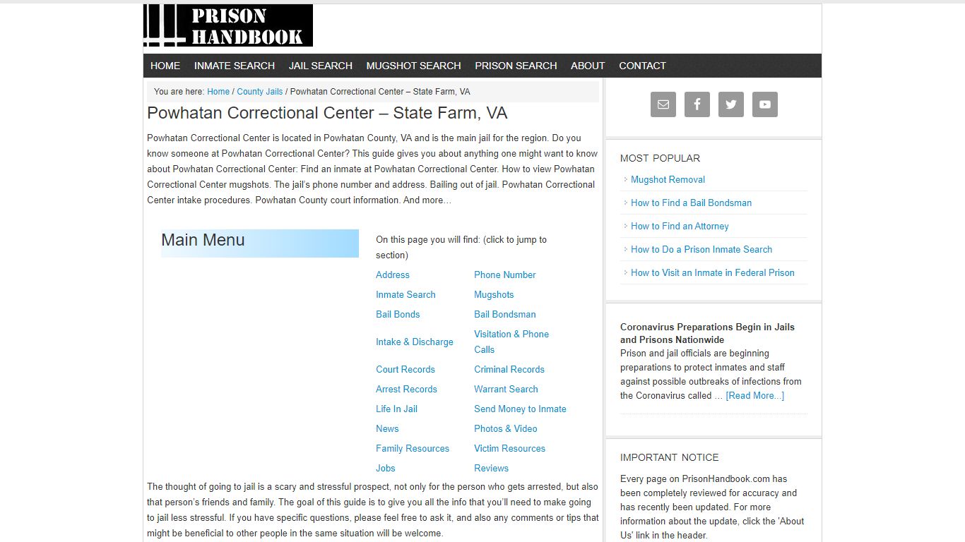 Powhatan Correctional Center – State Farm, VA - Prison Handbook