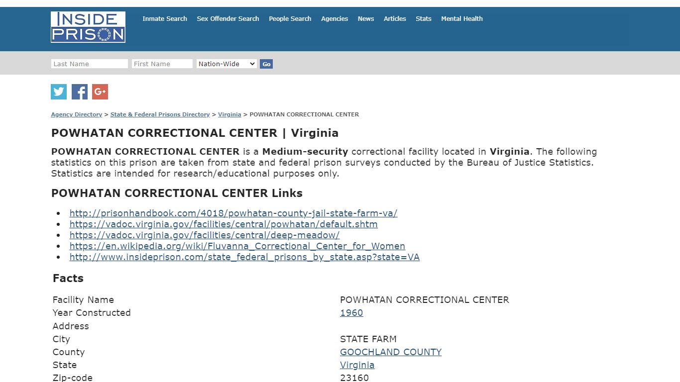 POWHATAN CORRECTIONAL CENTER, Virginia | Facility Profile and ...